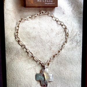 SILPADA VIRTUOSITY CROSS TEXTURED TOGGLE NECKLACE